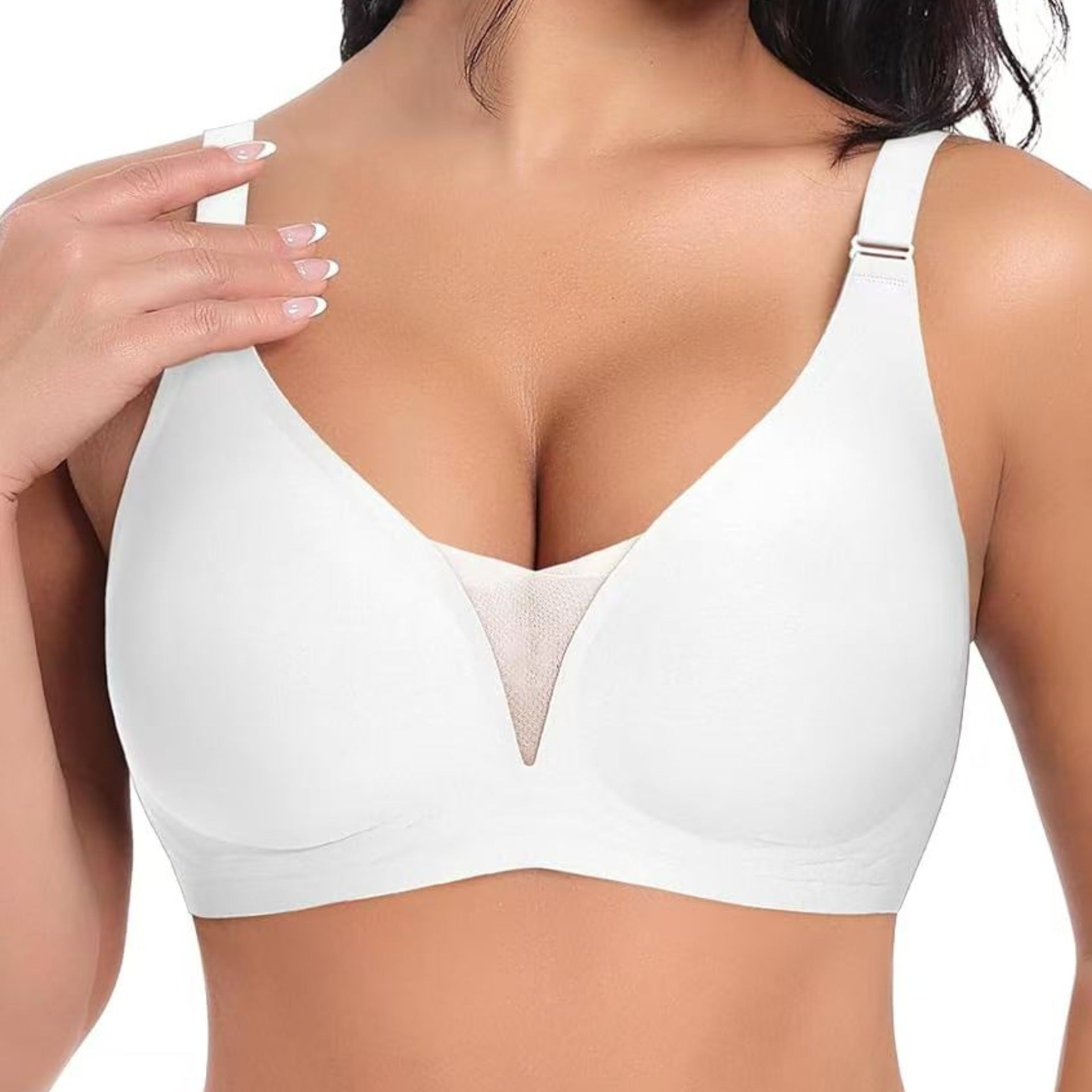 Plus Size Deep V Shiny Seamless Underwear Wireless Bra