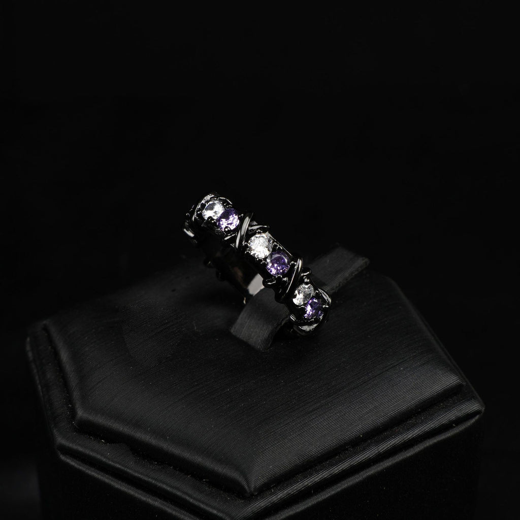 High Carbon Zircon Cross Row Ring For Women, Live Stream Bestseller Band, Real Gold Plated Copper Light Luxury Daily Versatile Jewelry