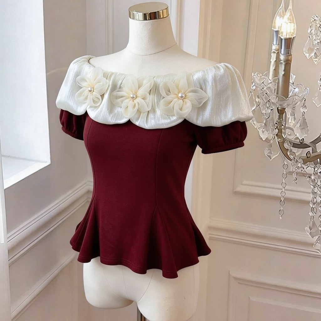 Womens Waist-cinching Off-shoulder Sexy Cropped T-shirt Top