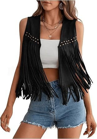 Womens Tassel Sleeveless Vest With Suede Tassels