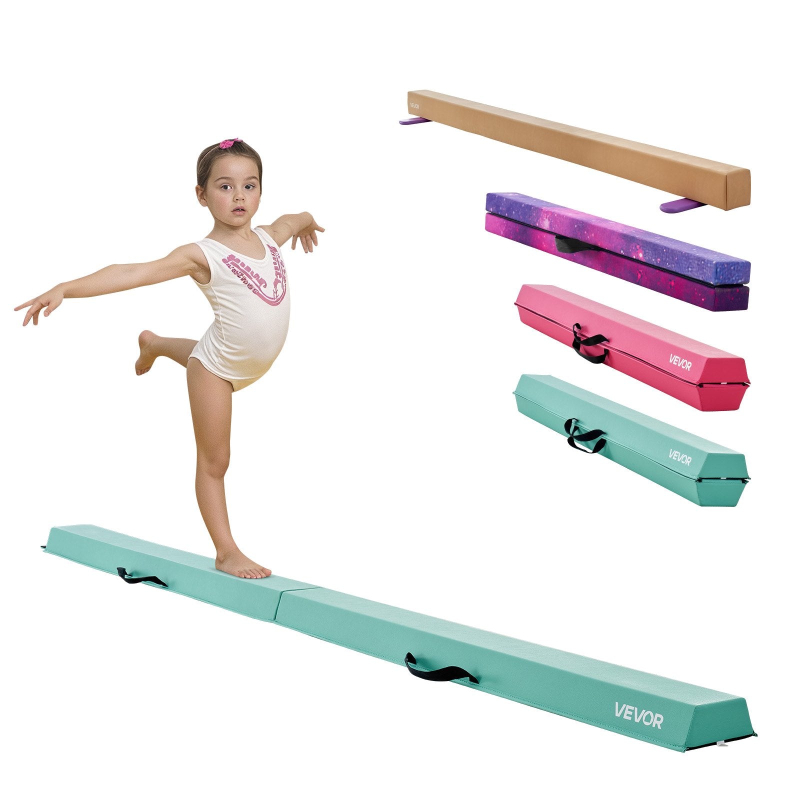 Schwebebalken Gymnastik Kinder Klappbar 2,35 M, 90,7 Kg Belastbarer Gymnastikbalken Mit Rutschfesten Unterseiten, Balance Balken Balancierbalken Mit Tragetasche Für Fitnessstudio, Mintgrün