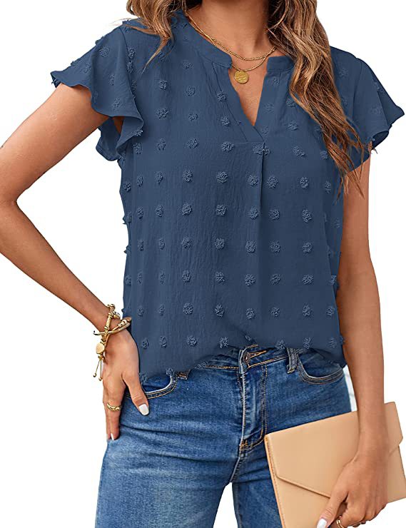 Women's Ruffle-Sleeve Puff-Ball Top Chiffon Blouse
