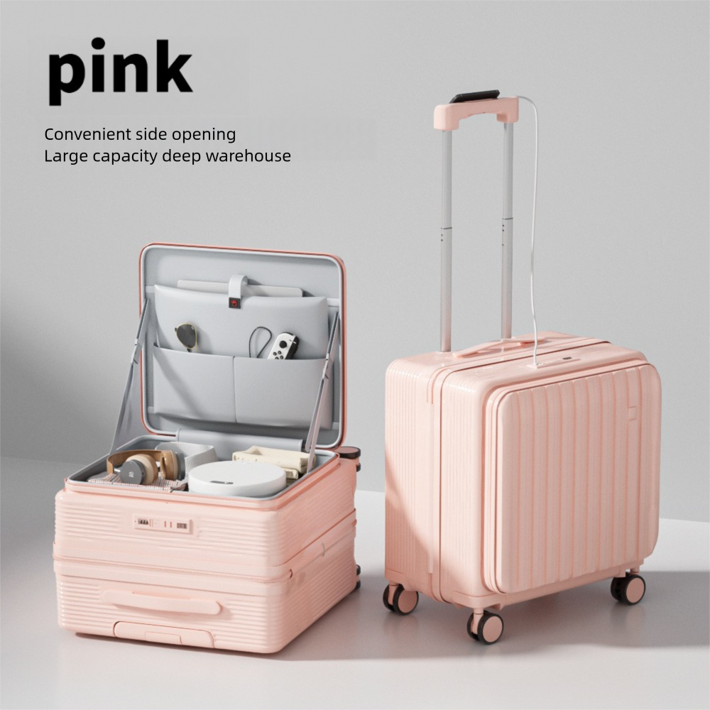 New 20 Inch Side Opening Small Luggage Compartment With Cup Holder, USB Port, Multifunctional Luggage, Boarding Password Box, Sturdy And Lightweight Travel Suitcase, Customizable Pattern