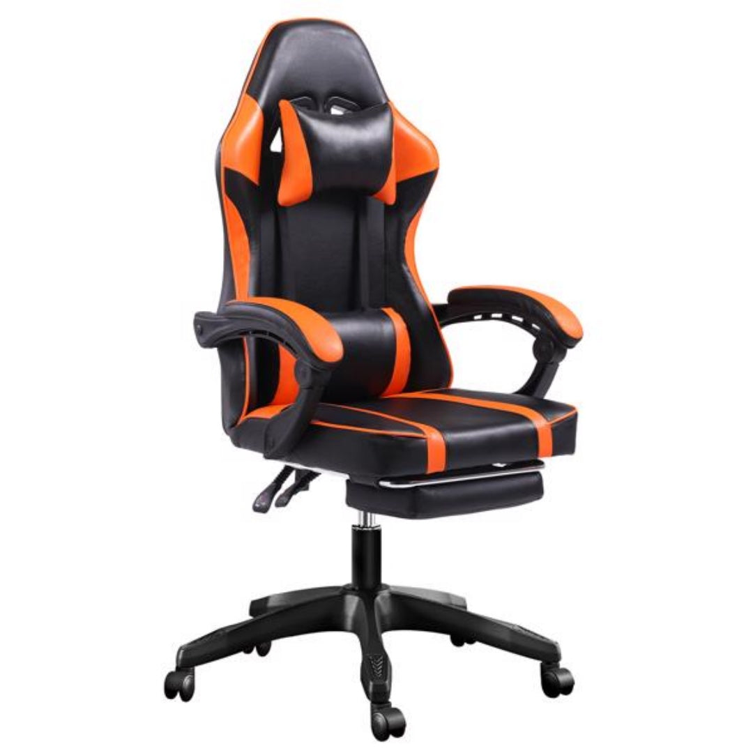 Ergonomic Gaming Chair With Footrest, Comfortable Computer Chair For Heavy People, Adjustable Lumbar Desk Office Chair With 360degree-Swivel Seat, PU Leather Video Game Chairs For Adults, Orange