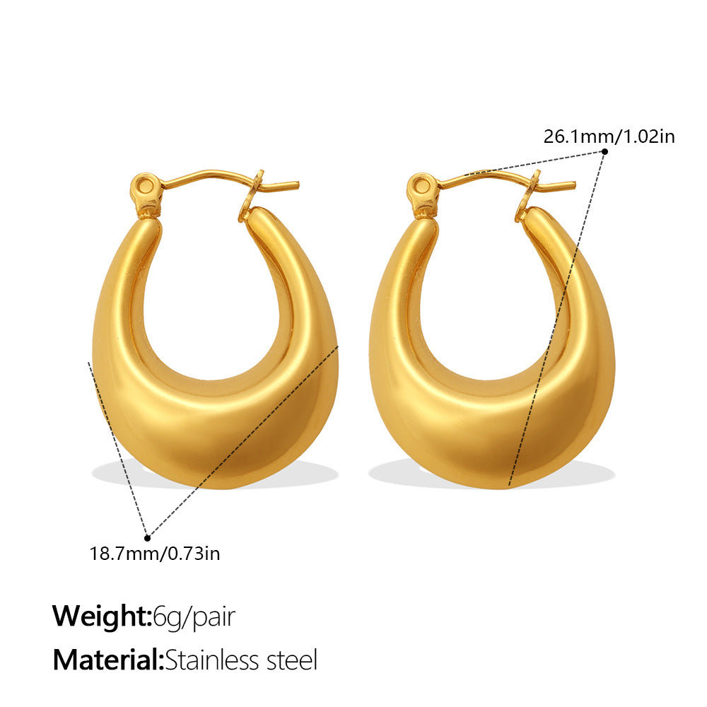 Fashion Exaggerated Metallic Gold Earrings, Simple & Versatile C-Shaped Half-Round Hoop Earrings