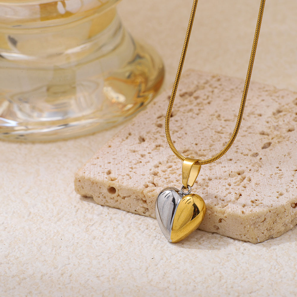 Stainless Steel Double-color Heart-shaped Pendant Necklace