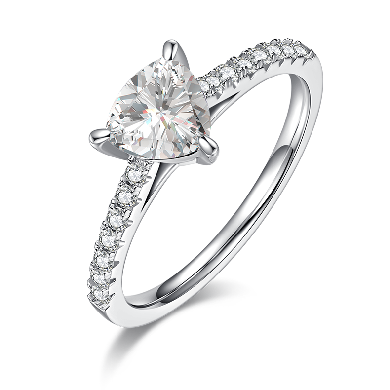 Triangular Moissanite Set With Top-quality Moissanite Luxury And Fashionable Light Luxury Jewelry Silver Ring S925 Silver Electroplated With Platinum