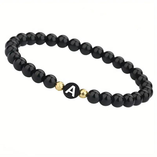 Bright Black Round-bead Agate Womens Bracelet