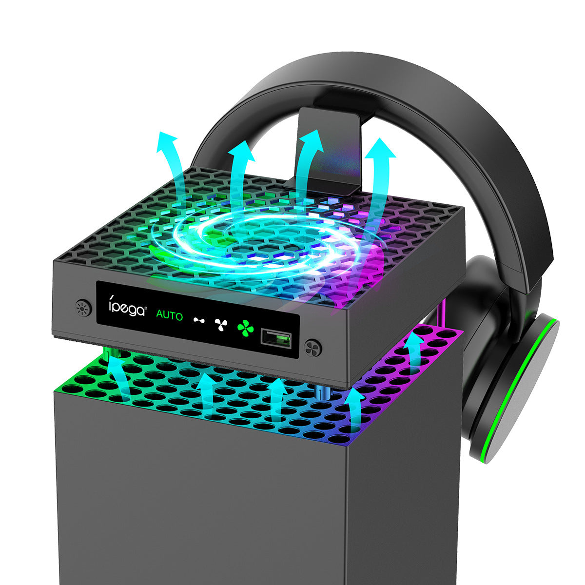 PC Temperature-control Cooling Fan With RGB Lighting Headset Holder And Gaming Accessory Rack