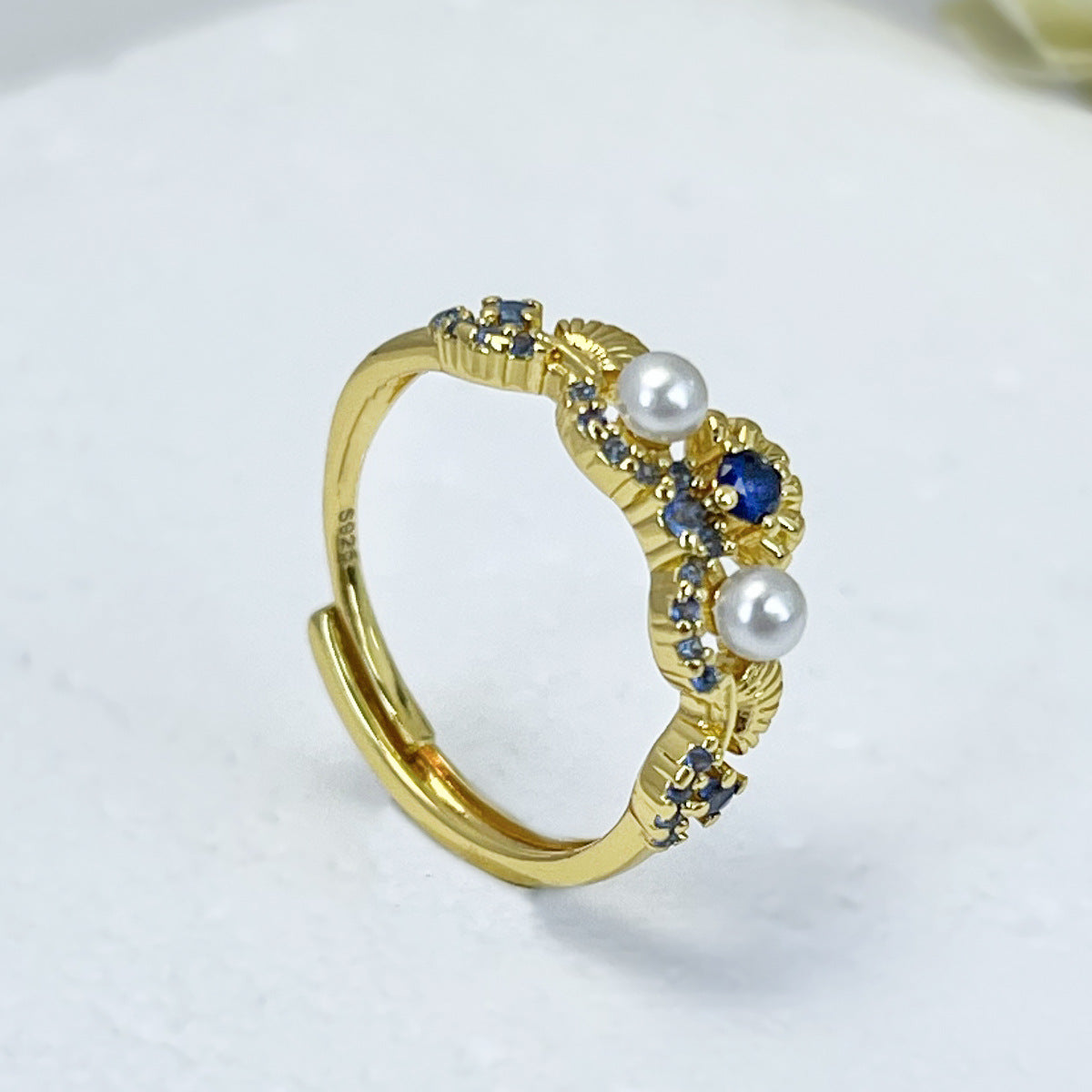 Diamond-encrusted Mother-of-pearl Shell Ring