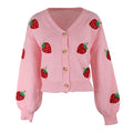 Long-sleeve Cardigan With Strawberry Embroidery Springautumn Jacket