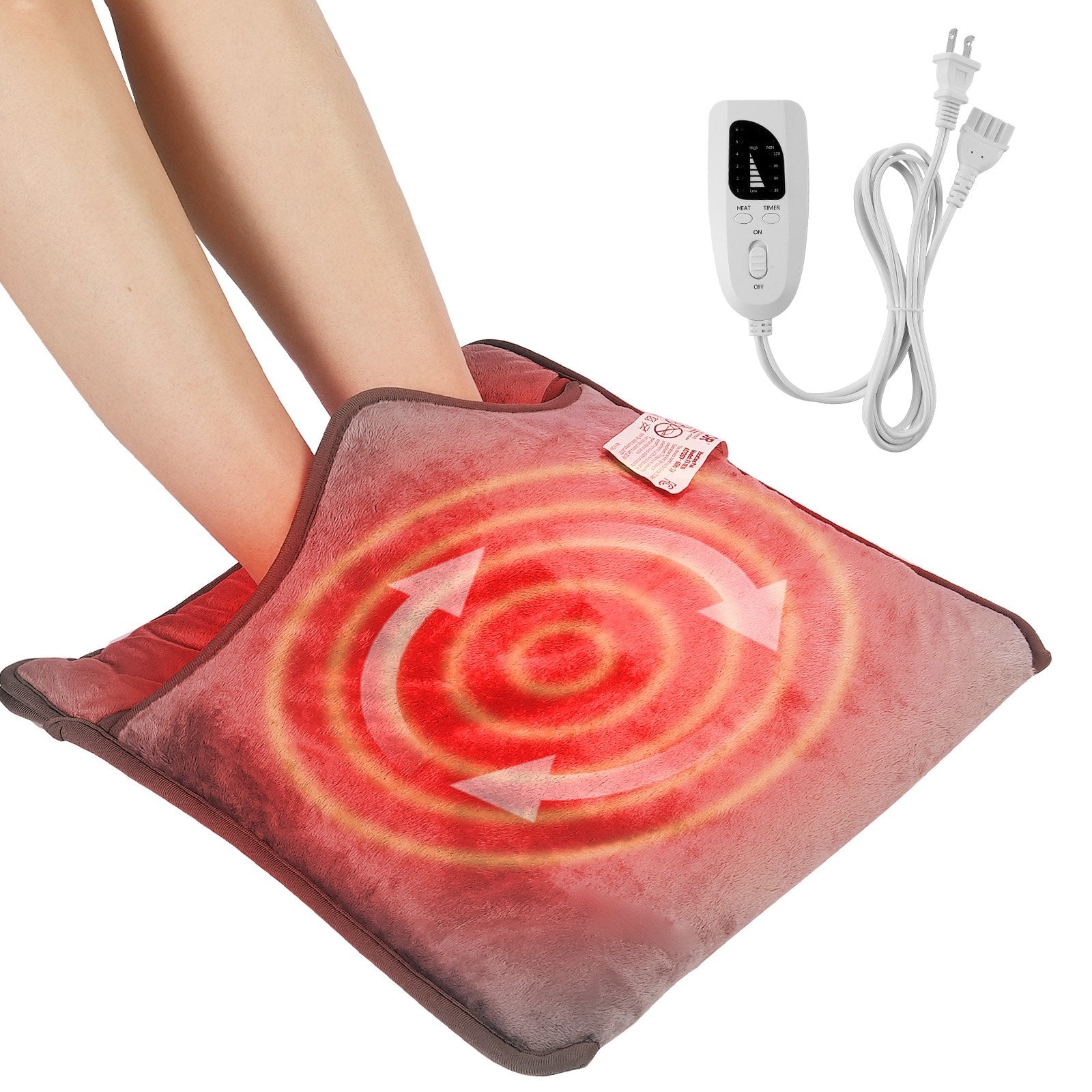 Electric Heated Foot Warmer, Double-Sided Foot Heating Pad with Timer, 6 Heat Settings and Auto Shut-Off, Ultra-Soft Flannel Foot Warmer