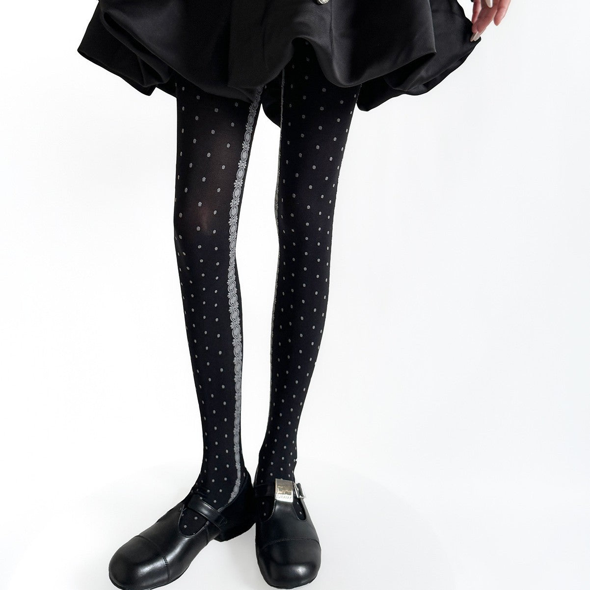 Japanese Side Lace Jacquard Polka Dot Pantyhose Women's Slimming Polka Dot Leggings Retro Style Stockings