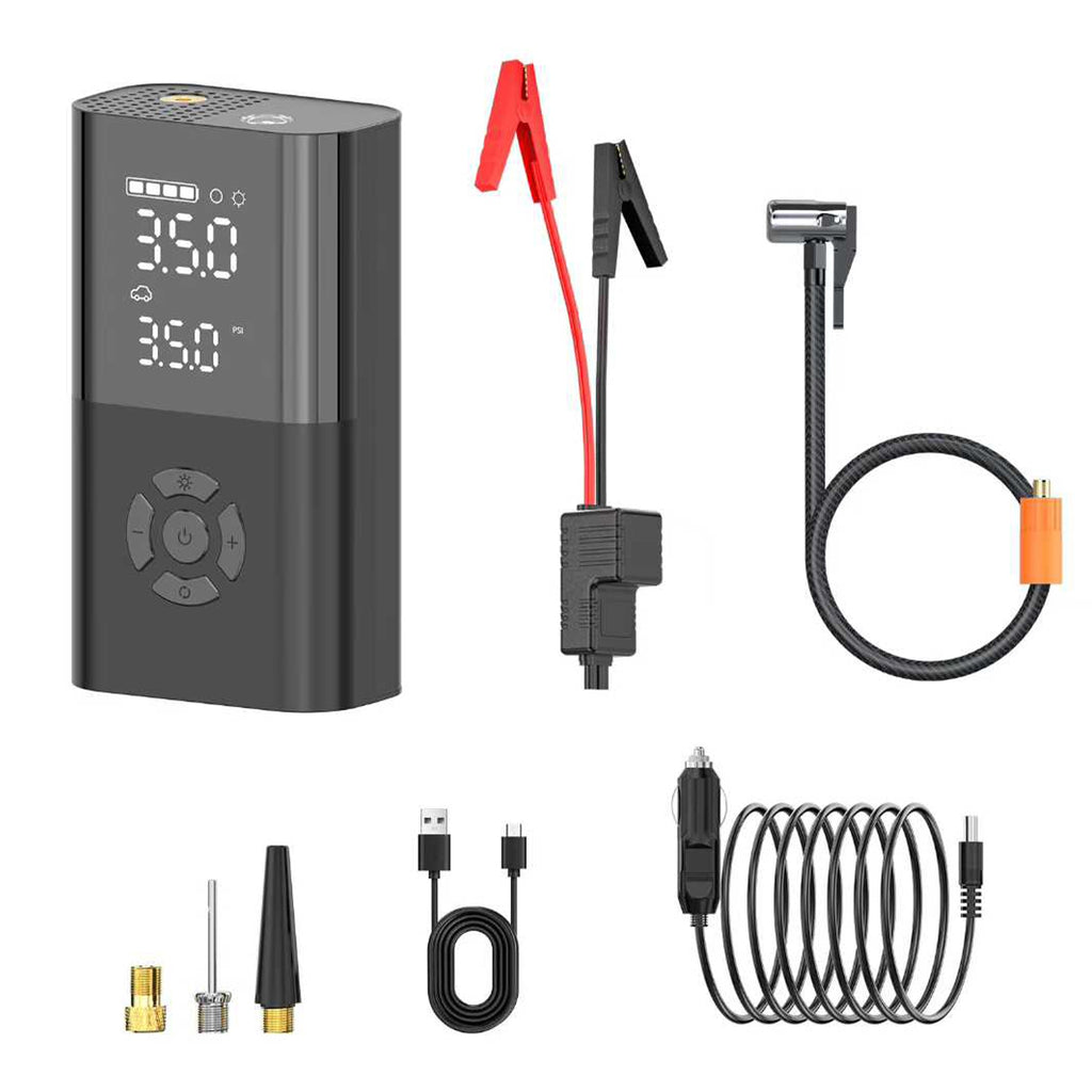 Portable Tire Inflator 5 To 150PSI LCD Display Electric Car Tire Pump With Emergency Starter Digital Pressure Meter For Motorcycle Bike Automotive