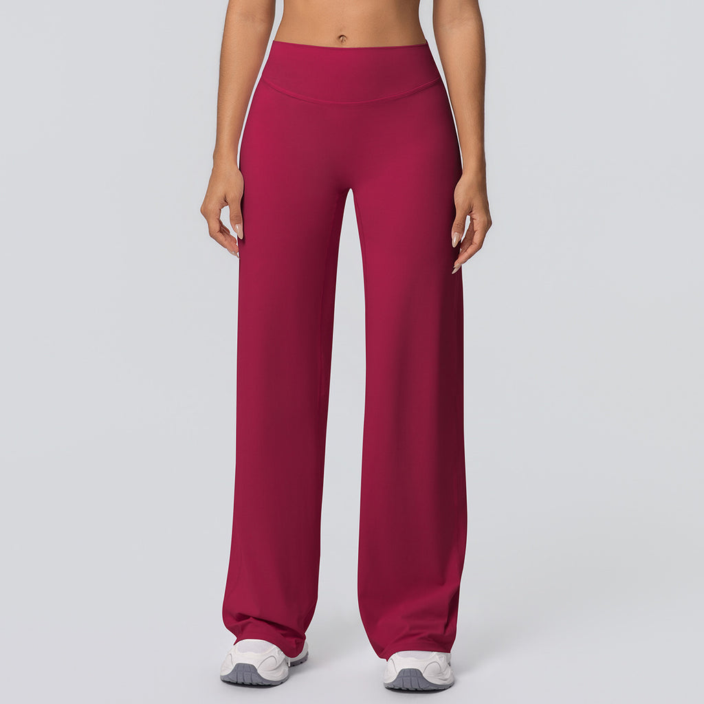 Double-sided Brushed Solid-color High-waisted Loose-fitting Breathable Yoga Wide-leg Pants