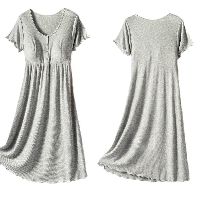 Modal Ribbed Thin Round-neck Short-sleeved Maternity Nursing Dress