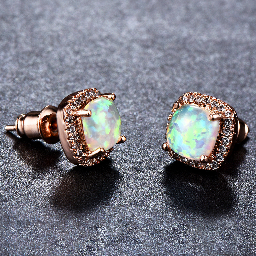 Korean-style Fashionable All-diamond Zircon Womens Stud Earrings