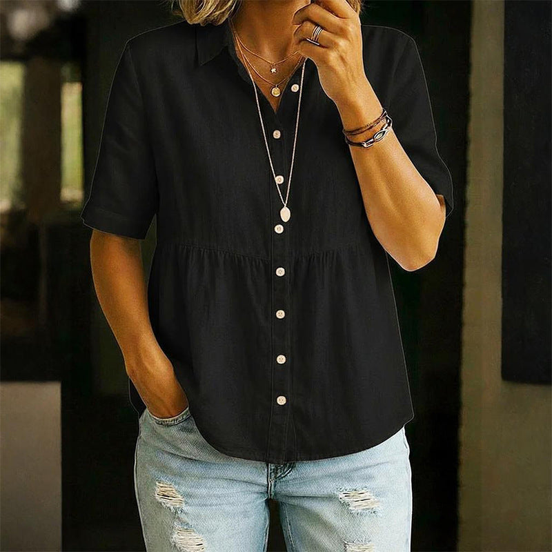 Loose-fitting Cotton-linen Button-down Shirt For Summer