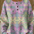 Womens Printed Three-Button Stand-Up Collar Sweatshirt Top