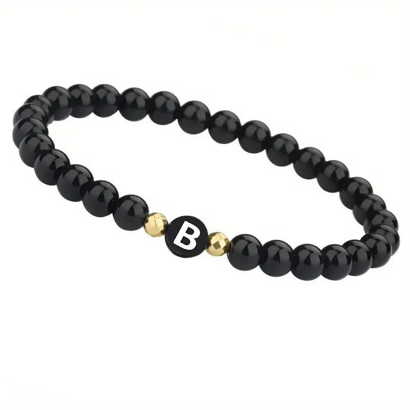 Bright Black Round-bead Agate Womens Bracelet