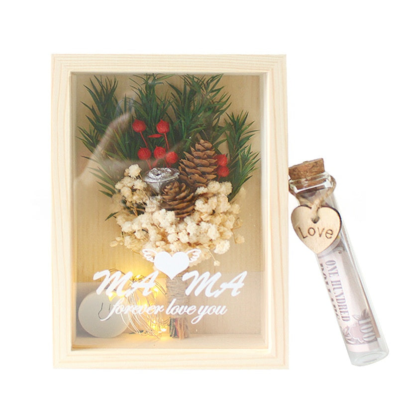 Dried Flower Bouquet Solid Wood Box Centerpiece