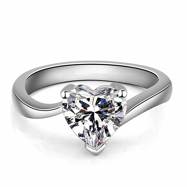 Zircon Paveset Open-heart Diamond Ring For Women