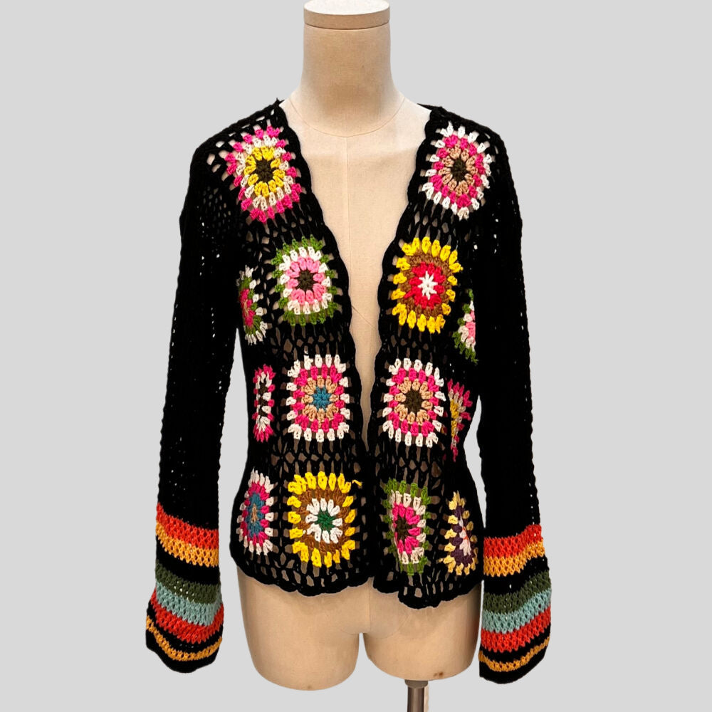 Hand-crocheted Floral Sweater With Random Color Blocks